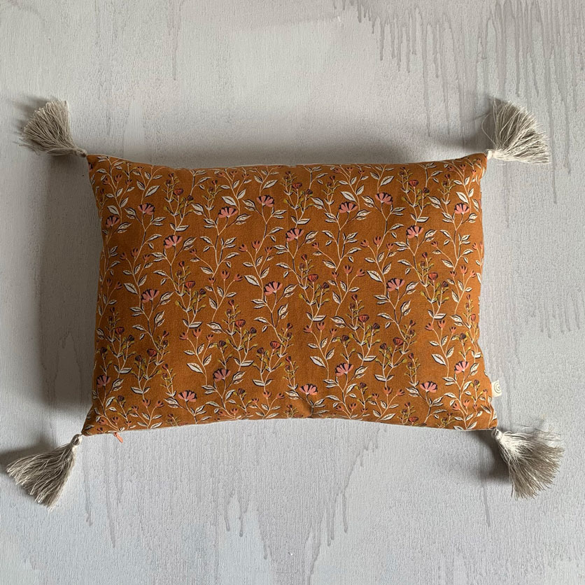 Small Coral Floral Cushion | Tassels