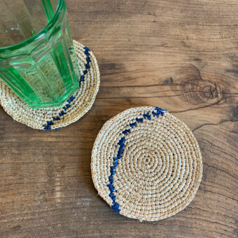 Woven Seagrass Coaster | Indigo Stripe