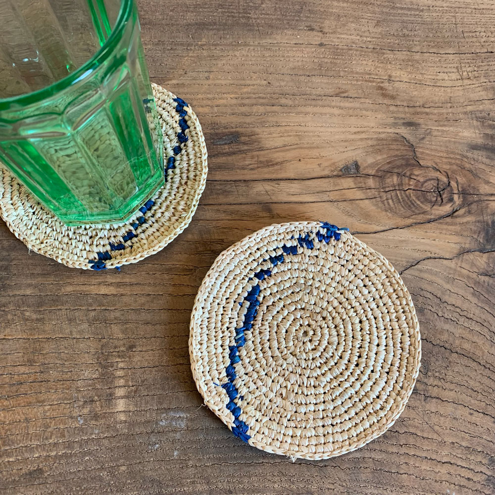 Woven Seagrass Coaster | Indigo Stripe