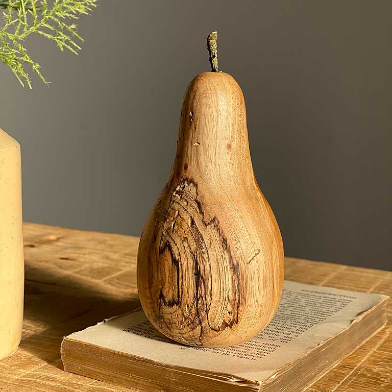 Hand carved decorative wooden pear