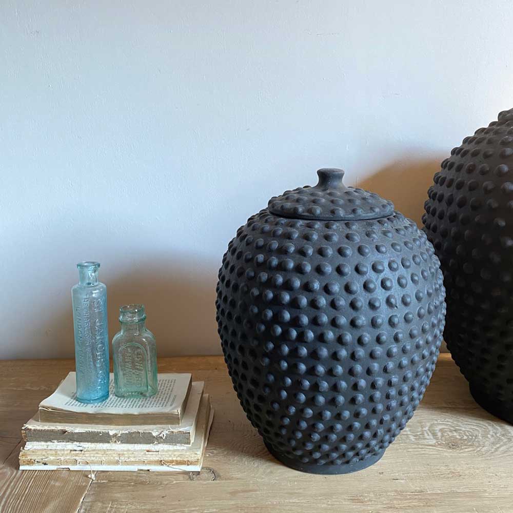 Black Ceramic Urn Dots | Small