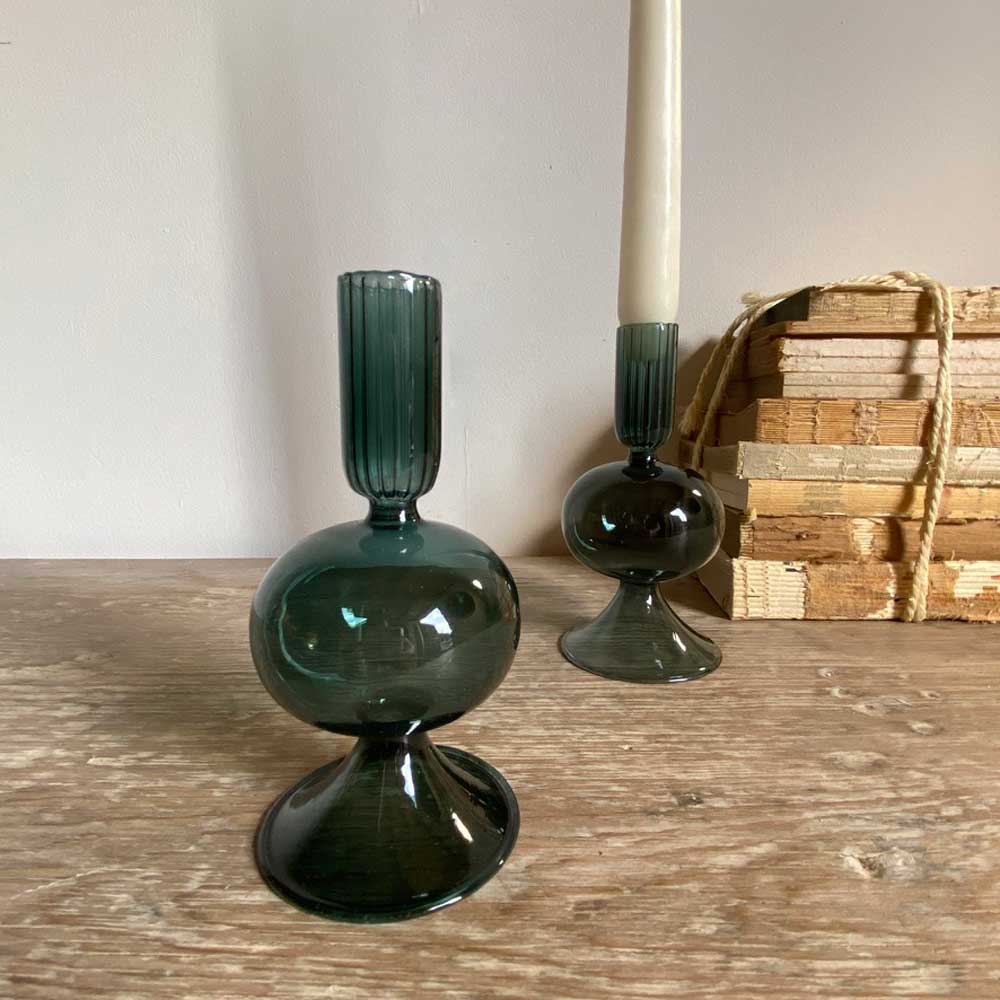 Petrol retro glass candlestick holder
