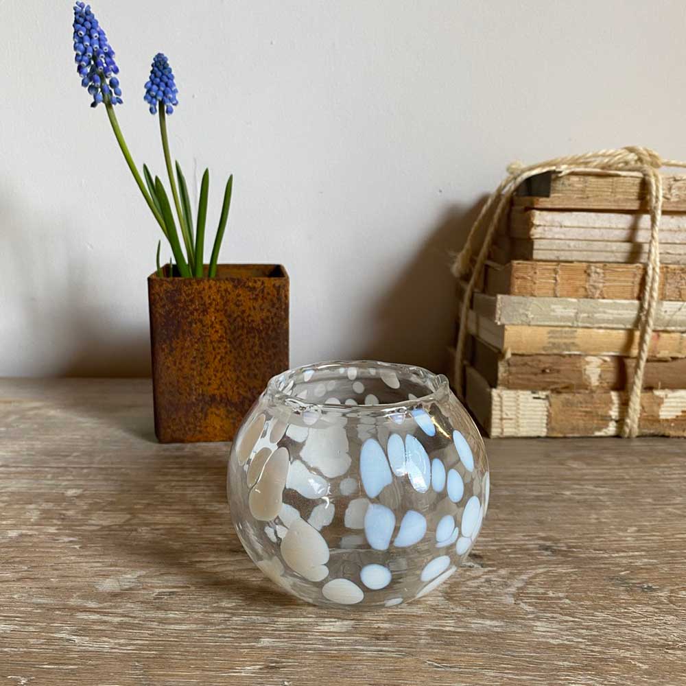 Round glass tealight | White pattern