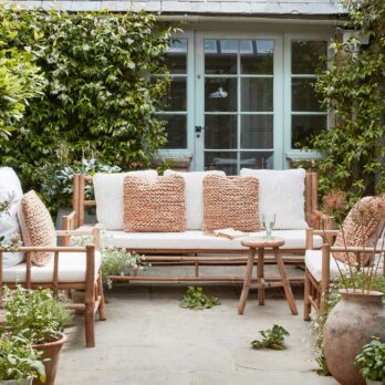 Bamboo Garden Sofa With Upholstered Seat Cushion