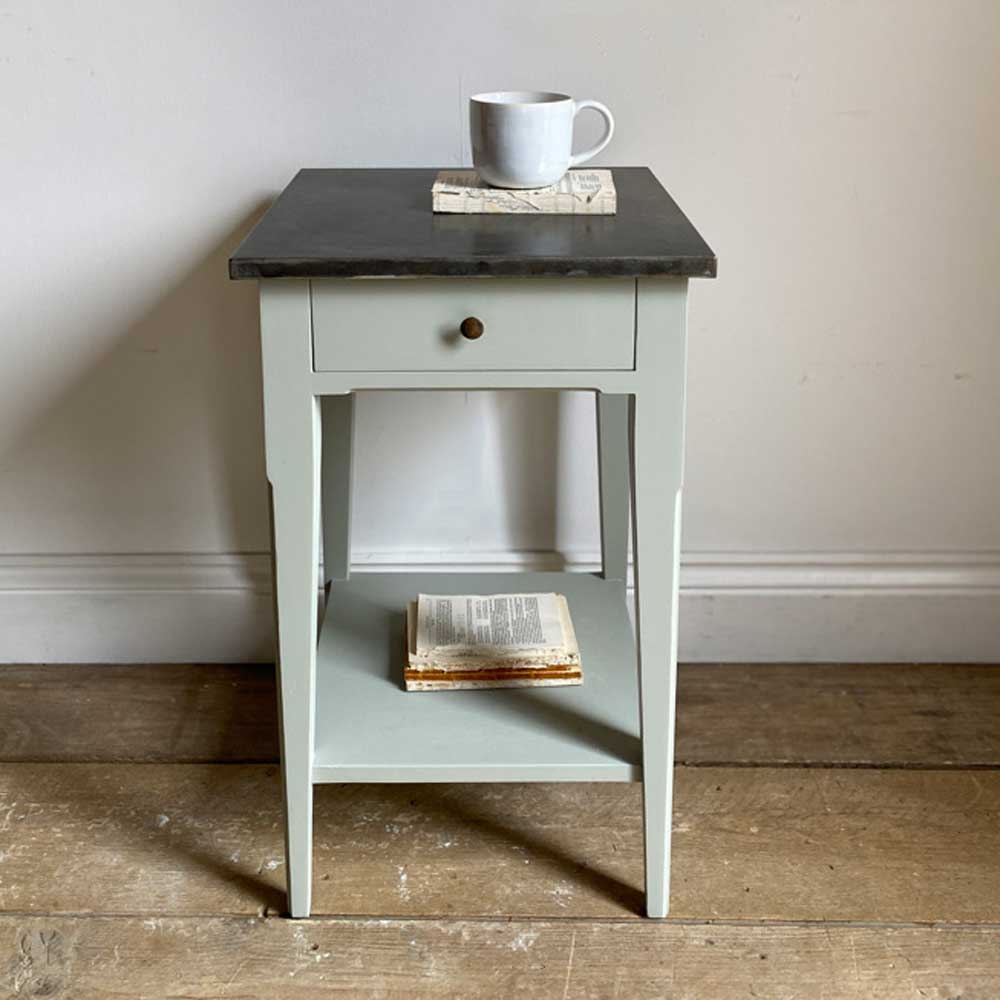 Zinc topped bedside table
