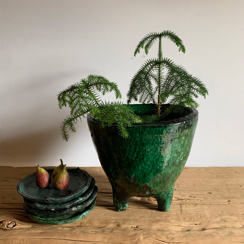 Turkish green glazed terracotta Vase
