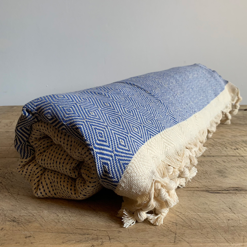 Soft blue woven cotton throw