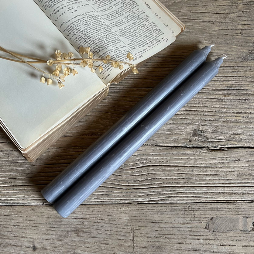 Grey Dinner Candles Pair