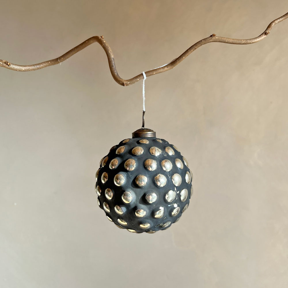 Black glass bauble silver dots