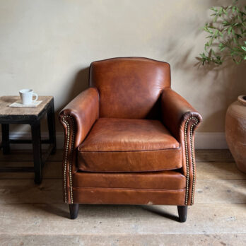 Leather Studed Front Club Chair