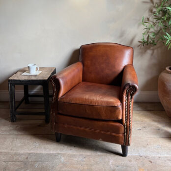 Leather Studed Front Club Chair