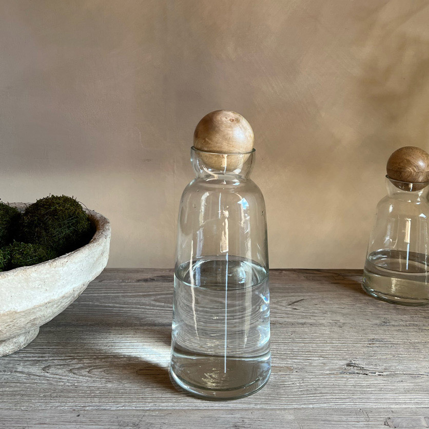 Glass and Wood Decanter | Tall