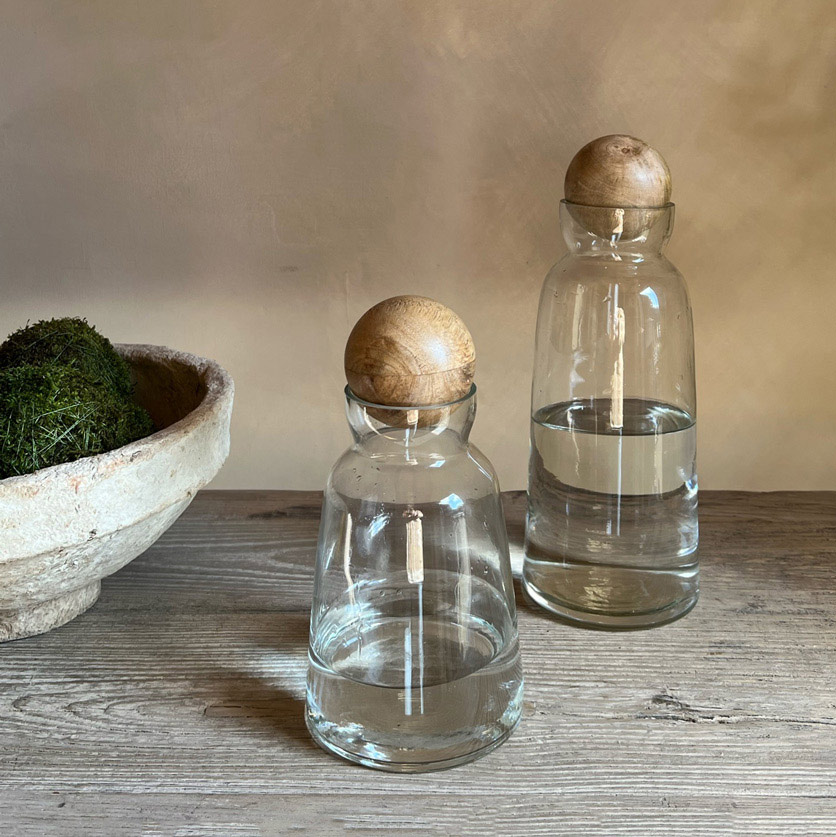 Glass and Wood Decanter | Short