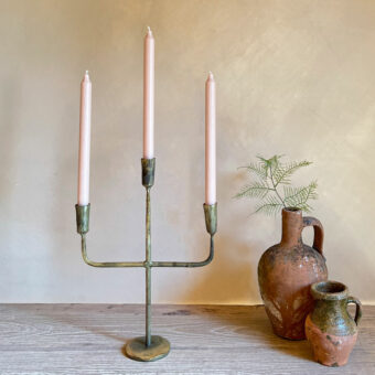 Gold metal three arm candelabra