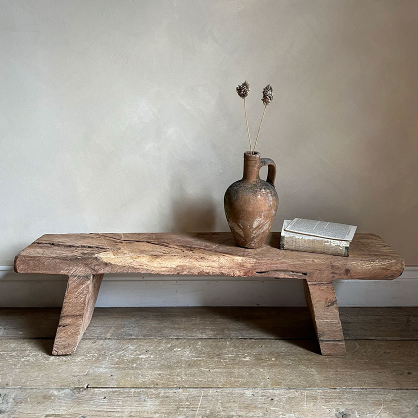 Ancient wood rustic low bench