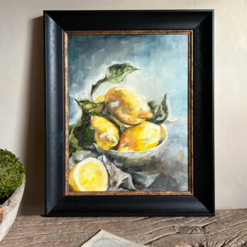 Oil painting bowl of lemons