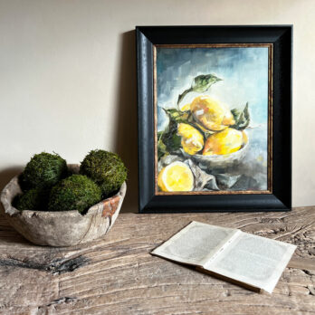 Oil painting bowl of lemons
