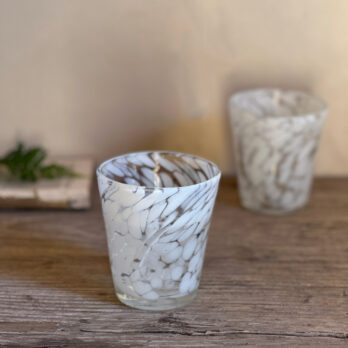 White patterened drinking glass