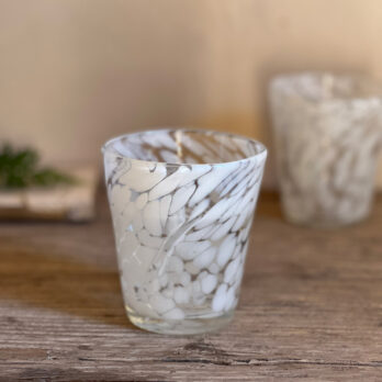 White patterened drinking glass