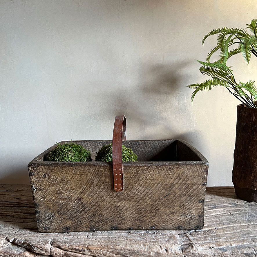 Primitive Leather Handled Trug