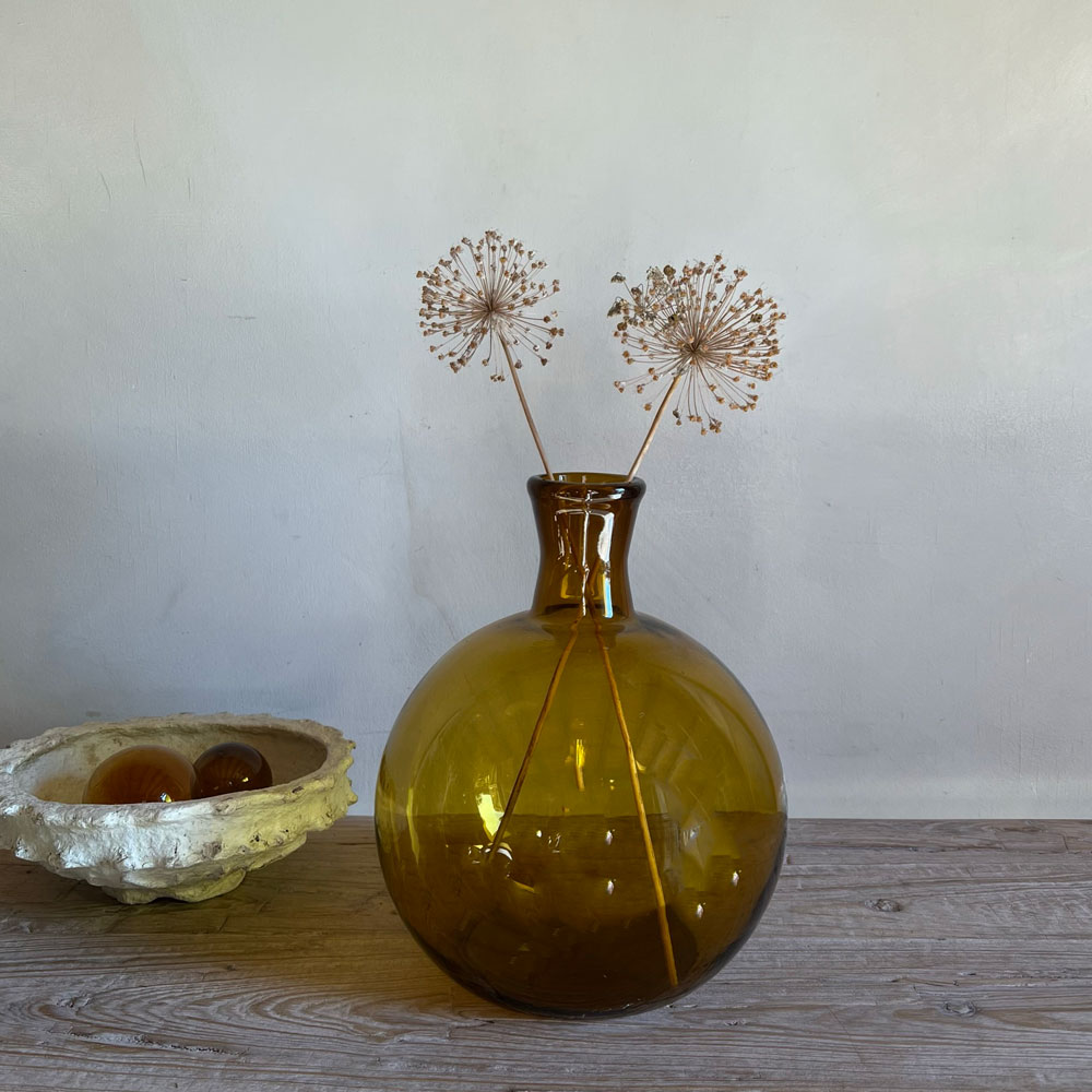 Large amber glass vase