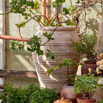 Large ridged terracotta urn