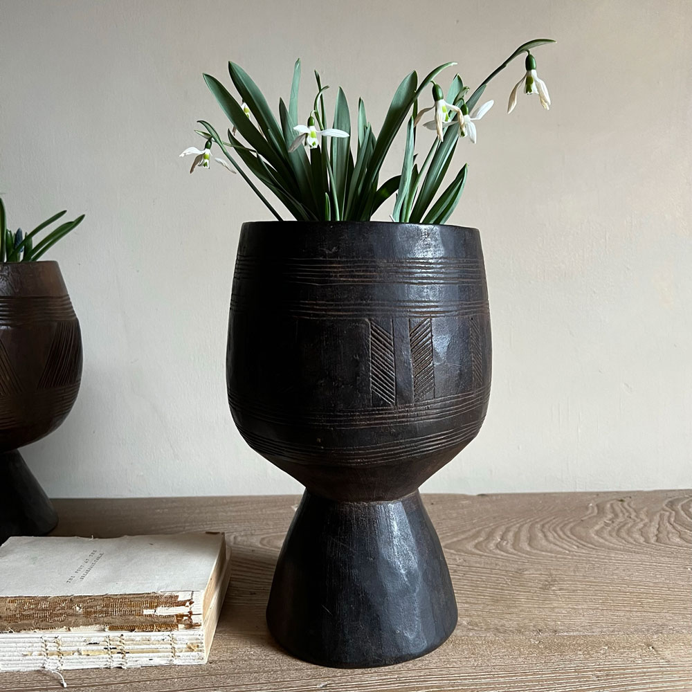 Vintage African Wood Vase | Large