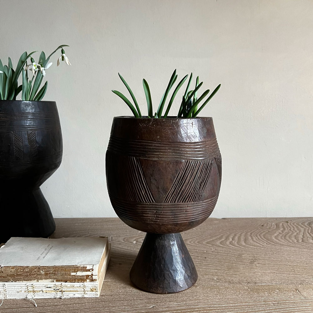 Vintage African Wood Vase | Small
