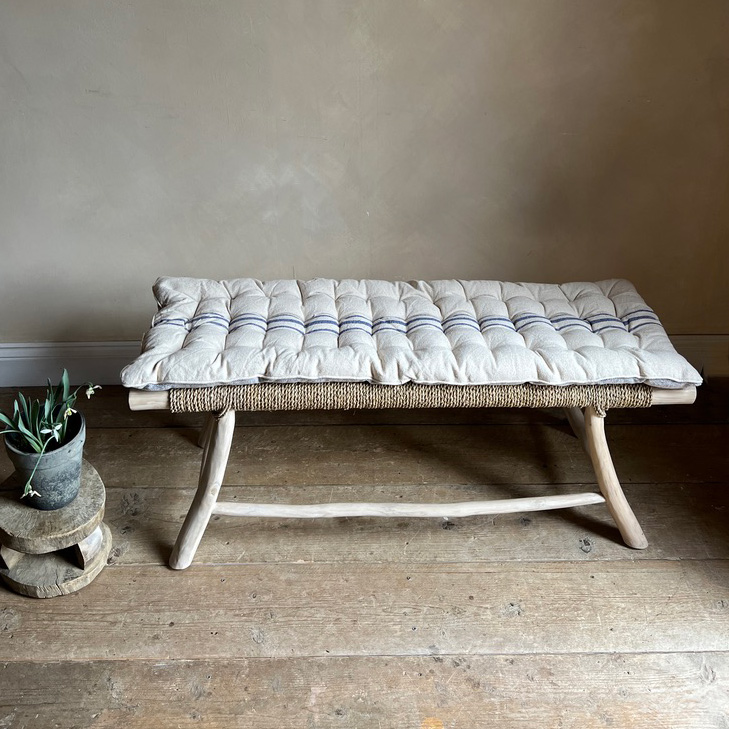 French Blue Stripe Bench Pad | 40 cm x 120 cm