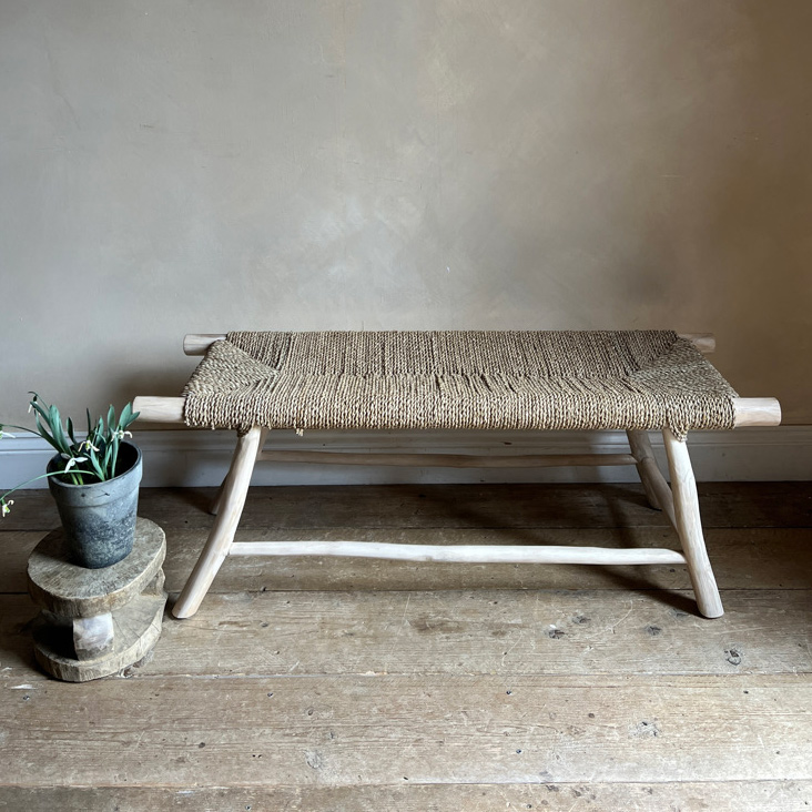 Rustic natural seagrass bench