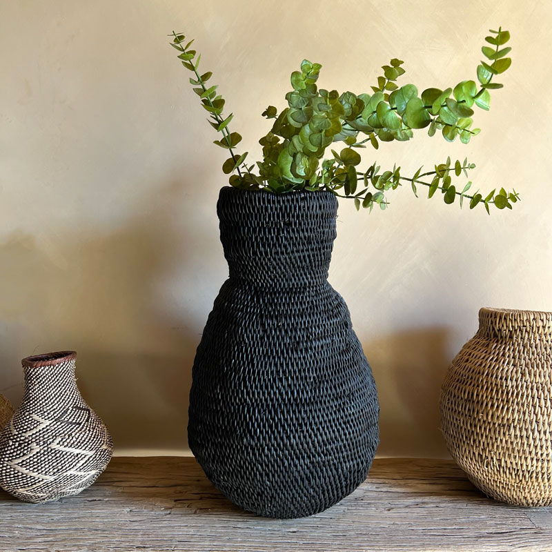 Large Black woven palm vase | Imani