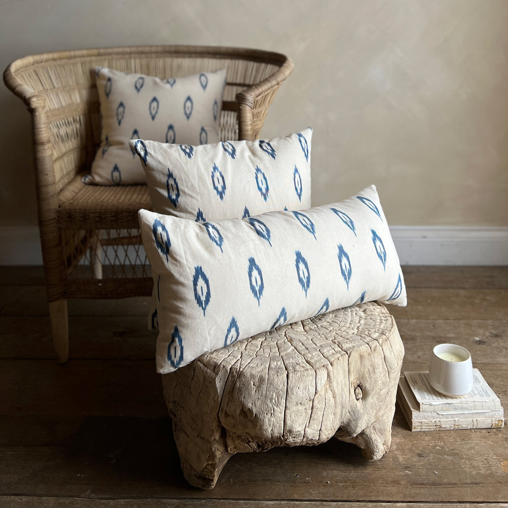 Neutral Ikat bolster cushion 30 x 60cm