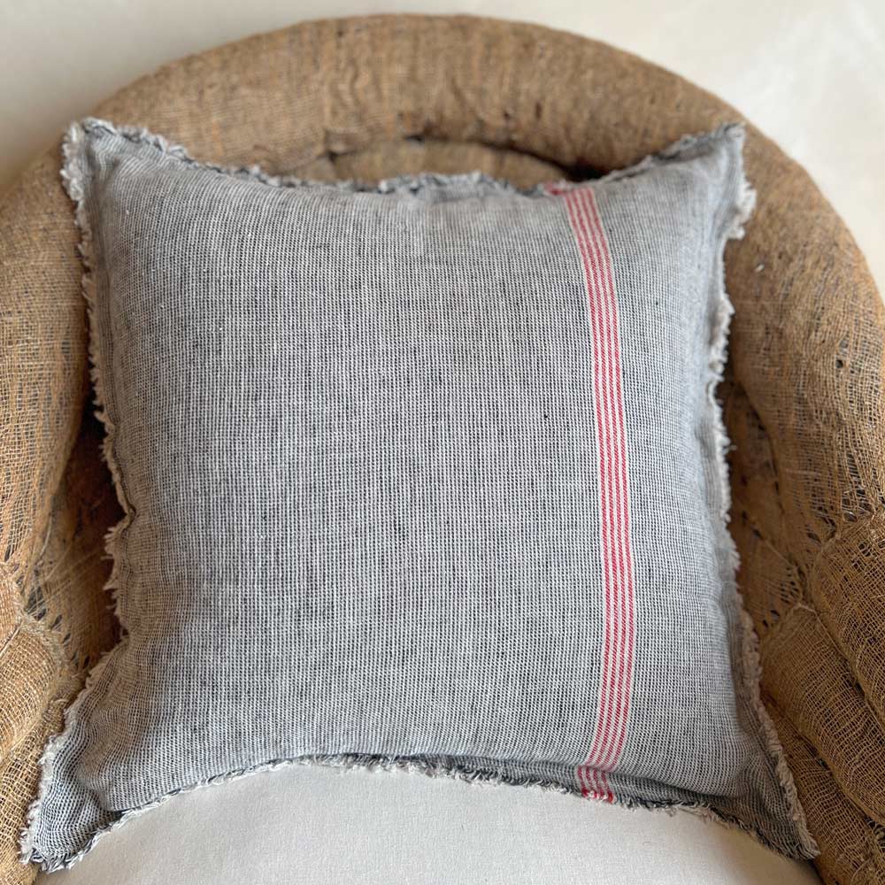 Neutral linen red stripe cushion