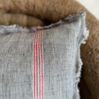 Neutral linen red stripe cushion