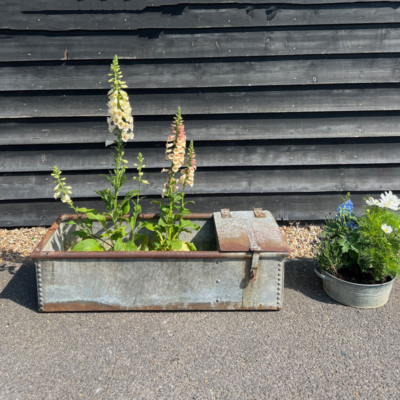 Vintage riveted trough planter | C