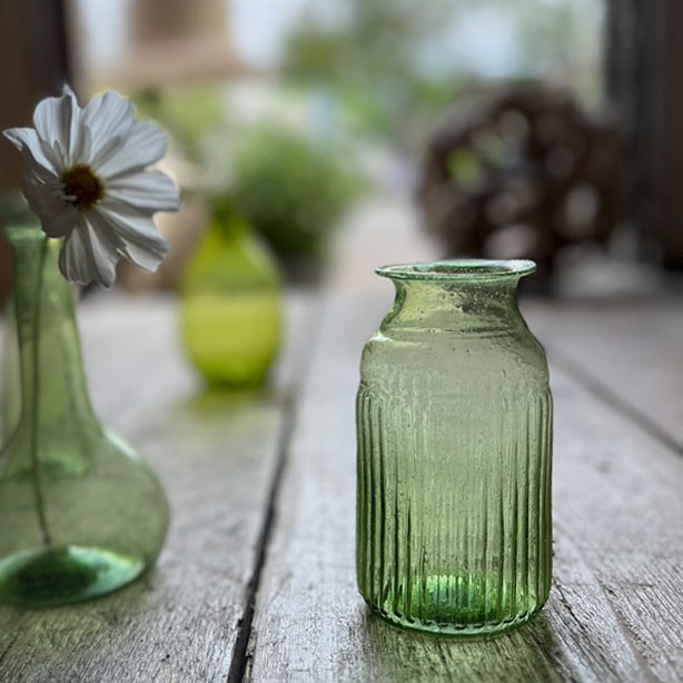 Ribbed Recycled Glass Vase Green