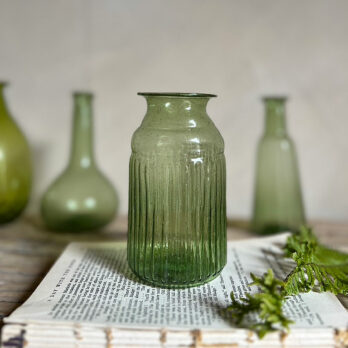 Ribbed Recycled Glass Vase Green