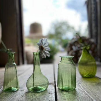 Ribbed Recycled Glass Vase Green
