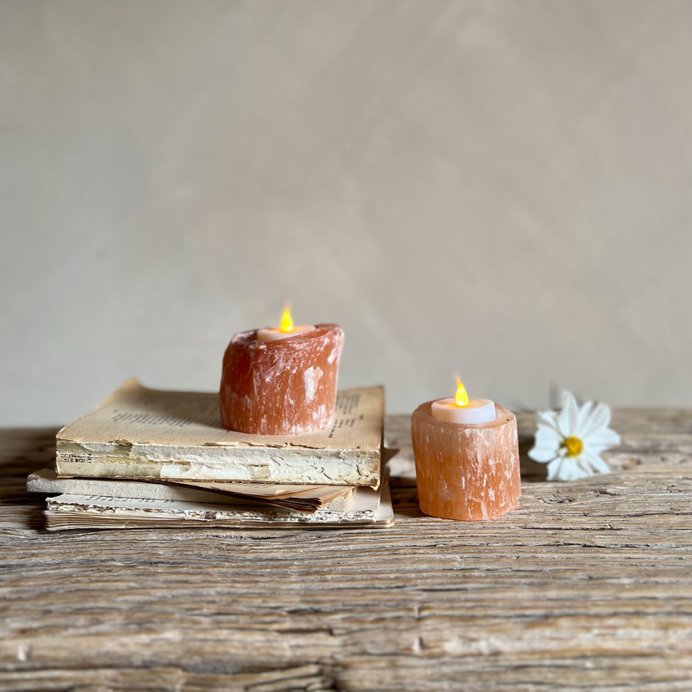 Selenite Small Tealight Holder Pink