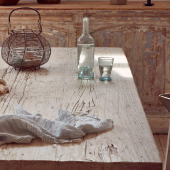 RECLAIMED WHITE ELM TRESTLE DINING TABLE
