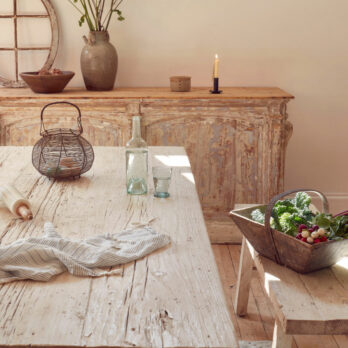 RECLAIMED WHITE ELM TRESTLE DINING TABLE