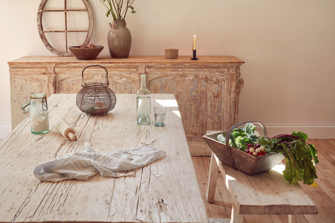 RECLAIMED WHITE ELM TRESTLE DINING TABLE
