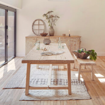 RECLAIMED WHITE ELM TRESTLE DINING TABLE