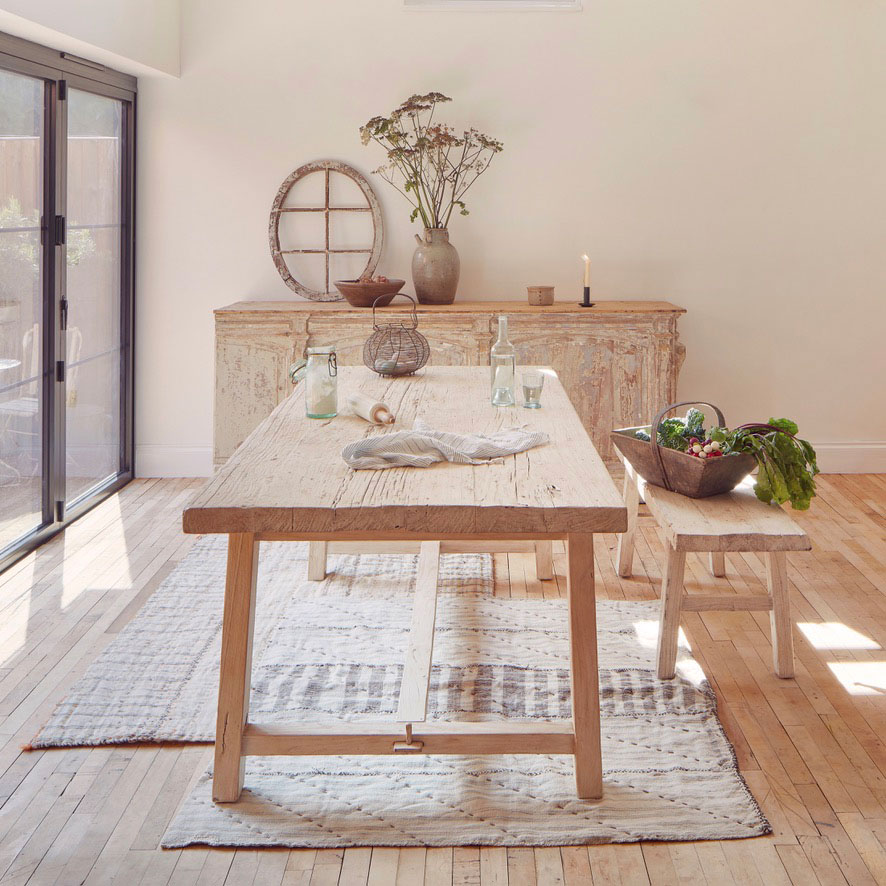 RECLAIMED WHITE ELM TRESTLE DINING TABLE