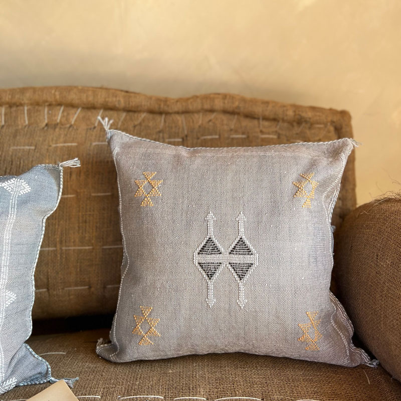 Grey cactus silk cushion