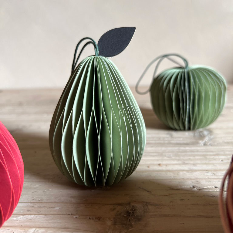 Honeycomb Pear Paper Ornament Green