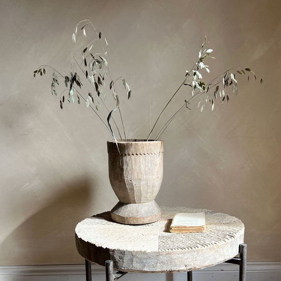 Antique wooden mortar bowl