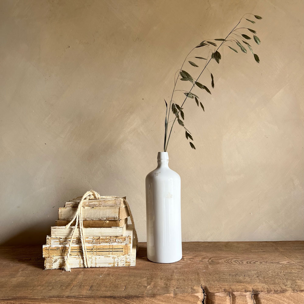 Vintage White French Stone Cider Bottle