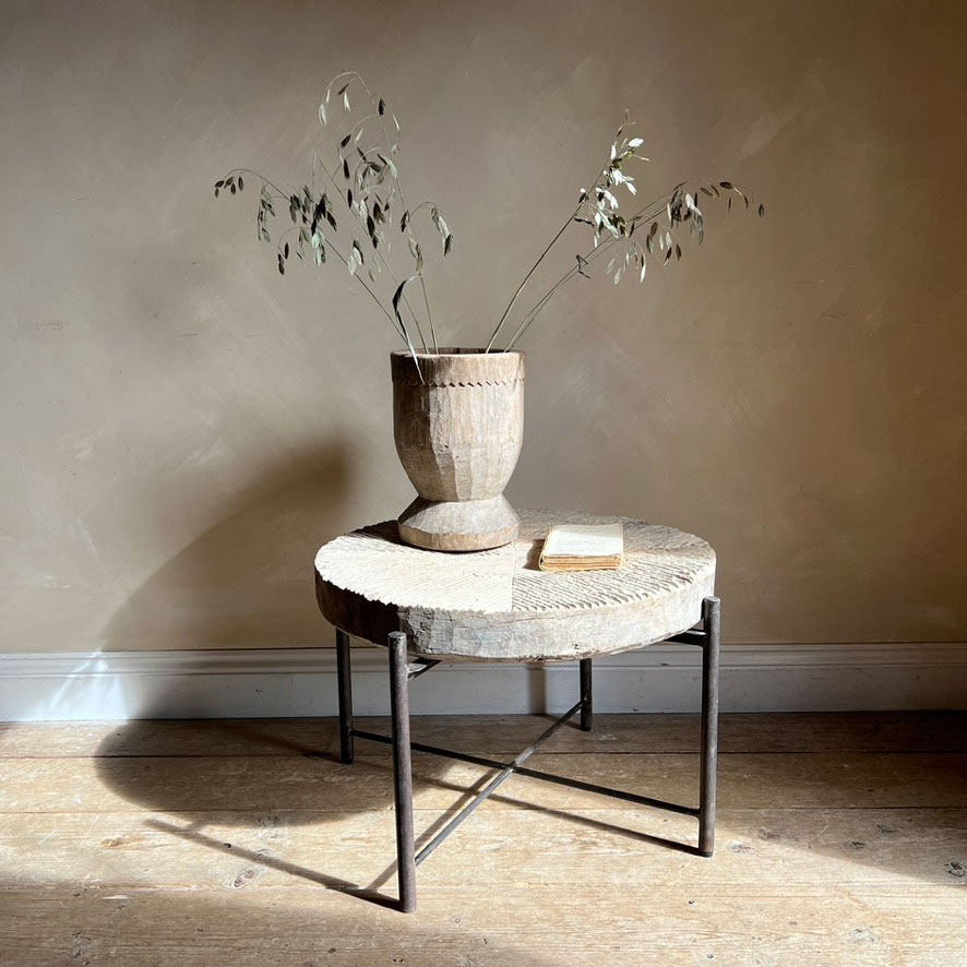 Round side table wood and iron
