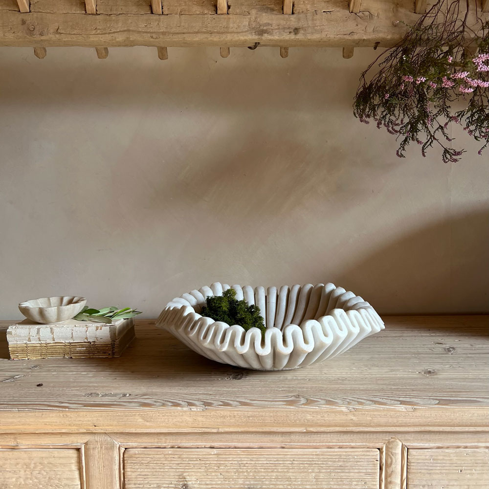 Large Marble Ribbed Wave Bowl 37cm